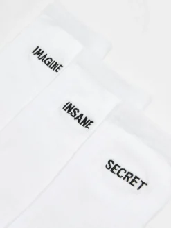 Cropp Skarpety, Rajstopy*3 pack ch skarpet z haftem biały