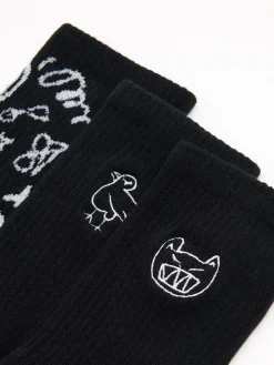 Cropp Skarpety, Rajstopy*3 pack ch skarpet z nadrukami czarny
