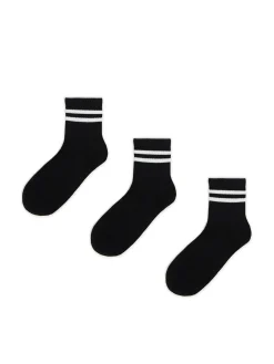 Cropp Skarpety, Rajstopy*3 pack ch skarpet z białymi paskami czarny