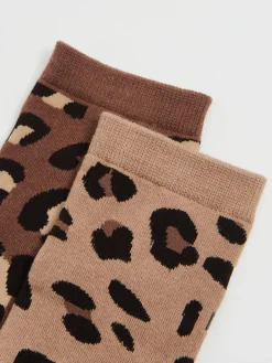 Cropp Skarpety, Rajstopy*2 pack skarpet z motywem zwierzęcym brązowy