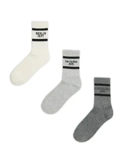 Cropp Skarpety, Rajstopy*3 pack skarpet z nazwami miast jasnyszary