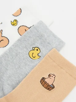 Cropp Skarpety, Rajstopy*3 pack skarpetek z kapibarą i kaczuszką wielobarwny