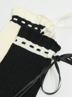 Cropp Skarpety, Rajstopy*2 pack skarpetek ze wstążkami kremowy