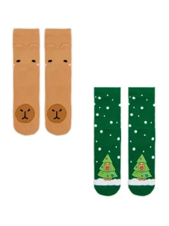 Cropp Akcesoria Świąteczne|Skarpety, Rajstopy*2 pack świątecznych skarpet z kapibarą wielobarwny