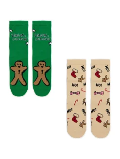 Cropp Akcesoria Świąteczne|Skarpety, Rajstopy*2 pack świątecznych skarpet w pierniczki zielony
