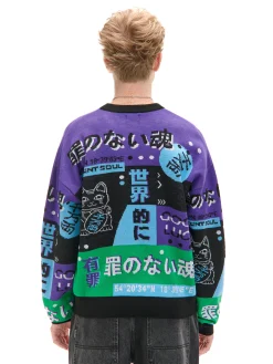 Cropp Swetry*Żakardowy sweter z chińskimi symbolami fioletowy