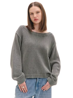 Cropp Swetry*Antracytowy sweter z odkrytymi ramionami szary