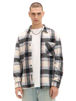 Cropp Koszule*Beżowa kraciasta koszula z domieszką wełny beżowy