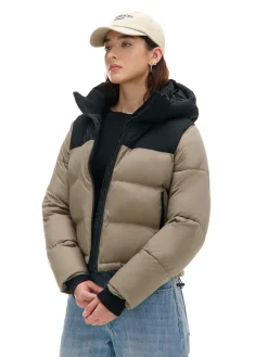 Cropp Kurtki, Płaszcze*Beżowa kurtka puffer z czarnym karczkiem beżowy