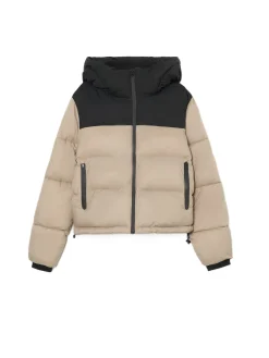 Cropp Kurtki, Płaszcze*Beżowa kurtka puffer z czarnym karczkiem beżowy