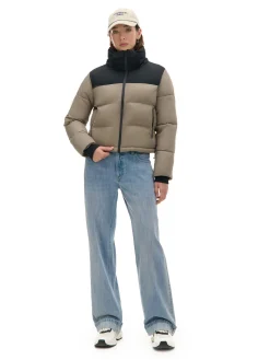 Cropp Kurtki, Płaszcze*Beżowa kurtka puffer z czarnym karczkiem beżowy