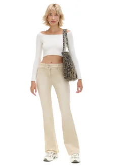 Cropp Spodnie*Beżowe spodnie flare z efektem sprania beżowy