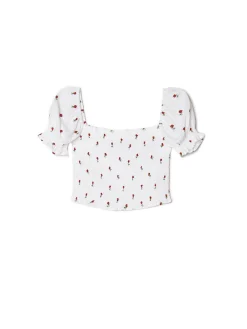 Cropp Koszule, Bluzki*Biała bluzka crop top w kwiaty biały