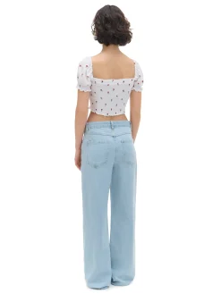 Cropp Koszule, Bluzki*Biała bluzka crop top w kwiaty biały