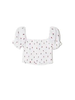 Cropp Koszule, Bluzki*Biała bluzka crop top w kwiaty biały