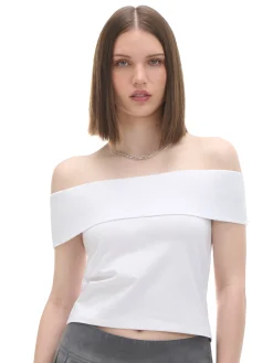 Cropp Koszulki, Topy*Biała bluzka z dekoltem carmen biały
