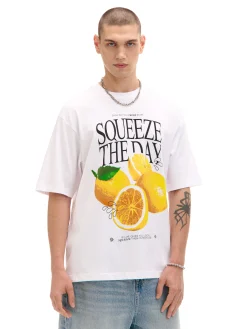 Cropp Koszulki*Biała koszulka z motywem cytryn biały