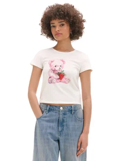 Cropp Koszulki, Topy*Biała koszulka z nadrukiem misia biały