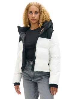 Cropp Kurtki, Płaszcze*Biała kurtka puffer z czarnym karczkiem biały