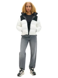 Cropp Kurtki, Płaszcze*Biała kurtka puffer z czarnym karczkiem biały