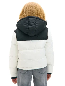 Cropp Kurtki, Płaszcze*Biała kurtka puffer z czarnym karczkiem biały