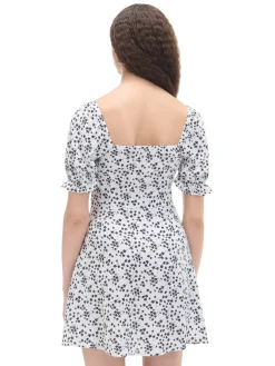 Cropp Sukienki, Kombinezony*Biała sukienka mini w kwiaty kremowy