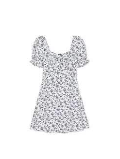 Cropp Sukienki, Kombinezony*Biała sukienka mini w kwiaty kremowy