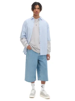 Cropp Koszule*Biało-błękitna koszula z krótkim rękawem niebieski