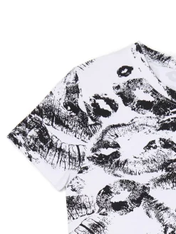 Cropp Koszulki, Topy*Biało-czarna koszulka z motywem ust wielobarwny