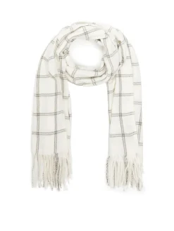 Cropp Szaliki*Biały szalik w kratę z frędzlami beżowy
