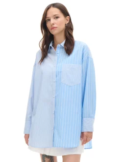 Cropp Koszule, Bluzki*Błękitna koszula oversize w pionowe paski niebieski