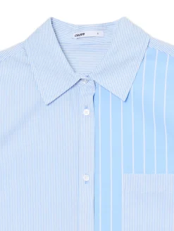 Cropp Koszule, Bluzki*Błękitna koszula oversize w pionowe paski niebieski
