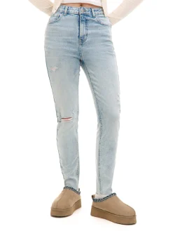 Cropp Jeansy*Błękitne jeansy skinny z przetarciami błękitny