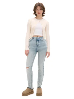 Cropp Jeansy*Błękitne jeansy skinny z przetarciami błękitny