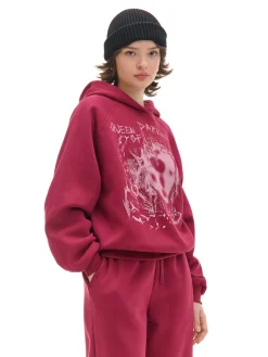 Cropp Bluzy|Sety*Bordowa bluza z kapturem i nadrukiem kasztanowy