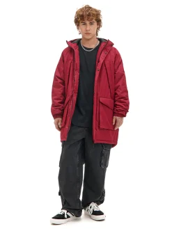 Cropp Kurtki Zimowe|Kurtki, Płaszcze*Bordowy płaszcz z kapturem kasztanowy