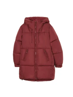 Cropp Kurtki, Płaszcze*Bordowy pikowany płaszcz z kapturem kasztanowy