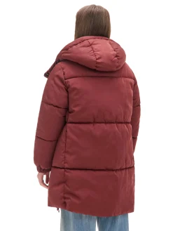 Cropp Kurtki, Płaszcze*Bordowy pikowany płaszcz z kapturem kasztanowy