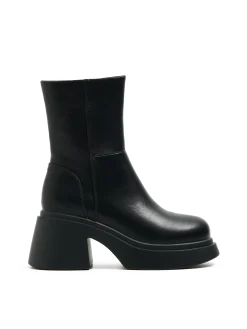 Cropp Botki, Trzewiki*Botki z imitacji skóry na słupku czarny