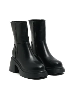 Cropp Botki, Trzewiki*Botki z imitacji skóry na słupku czarny