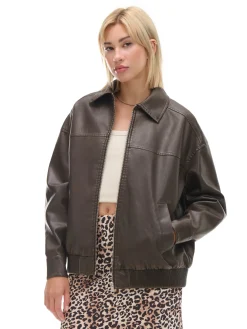 Cropp Kurtki, Płaszcze*Brązowa kurtka bomber z efektem znoszenia brązowy