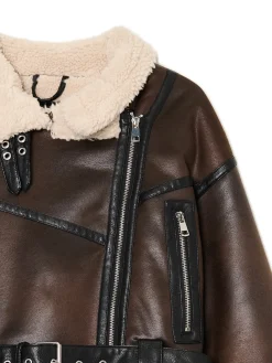 Cropp Kożuszki, Futerka|Kurtki, Płaszcze*Brązowa kurtka z imitacji skóry brązowy