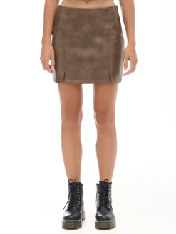 Cropp Spódnice*Brązowa spódniczka mini z imitacji skóry brązowy