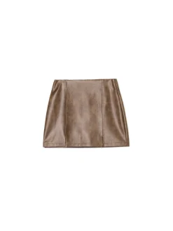 Cropp Spódnice*Brązowa spódniczka mini z imitacji skóry brązowy