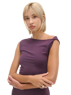 Cropp Sukienki, Kombinezony*Burgundowa sukienka maxi z marszczeniem fioletowy