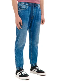 Cropp Jeansy*Ciemnoe jeansowe joggery niebieski