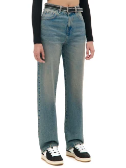 Cropp Jeansy*Ciemnoe jeansy straight z efektem sprania niebieski