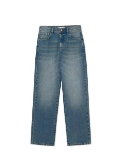 Cropp Jeansy*Ciemnoe jeansy straight z efektem sprania niebieski