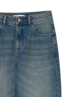 Cropp Jeansy*Ciemnoe jeansy straight z efektem sprania niebieski