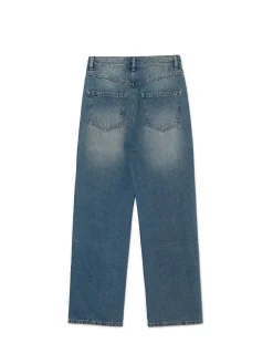 Cropp Jeansy*Ciemnoe jeansy straight z efektem sprania niebieski